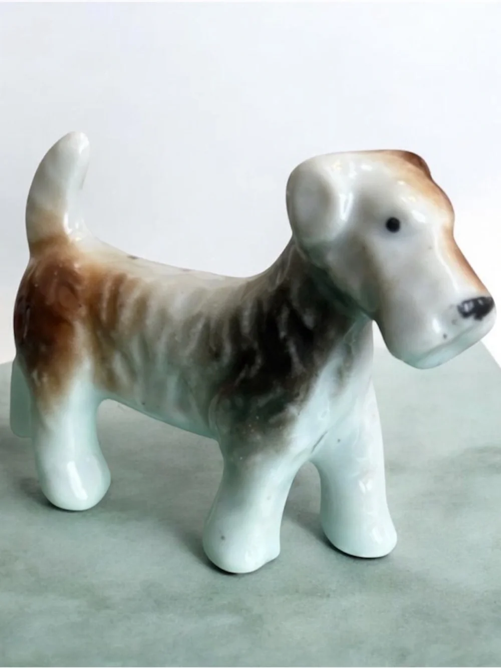 Vintage Porcelain Dog Brown 1930s 1940s White Terrier Dog Figurine